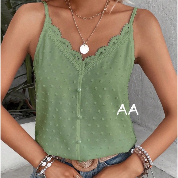 Tops - Classic Elegant Sheer Mesh Lace V Neck Cami Tank Top Blouse Shirt